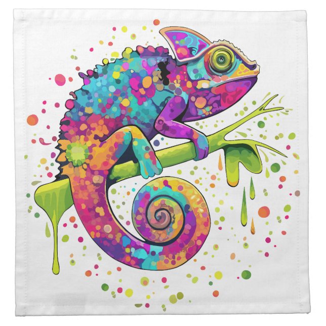 Chameleon Paint Stains Watercolor Style Cloth Napkin (Front)