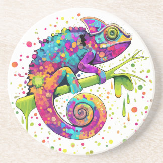 Chameleon Paint Stains Watercolor Style Coaster