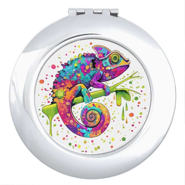 Chameleon Paint Stains Watercolor Style Compact Mirror (Front)