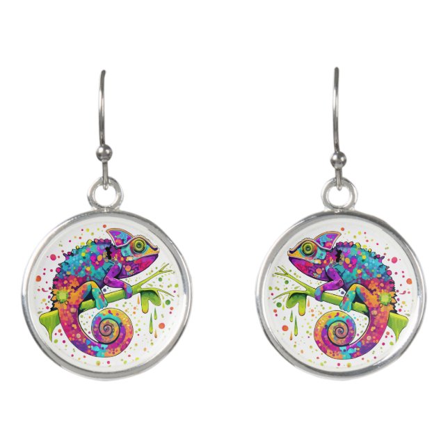 Chameleon Paint Stains Watercolor Style Earrings (Front)