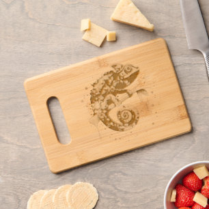 Chameleon Paint Stains Watercolor Style Engraved Cutting Board