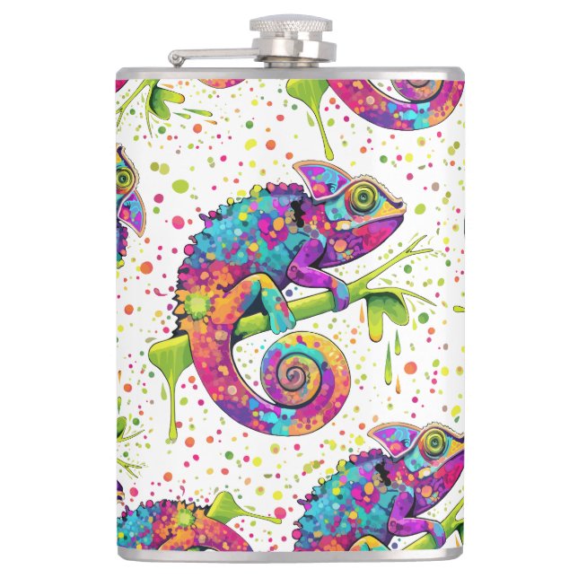 Chameleon Paint Stains Watercolor Style Flask (Front)
