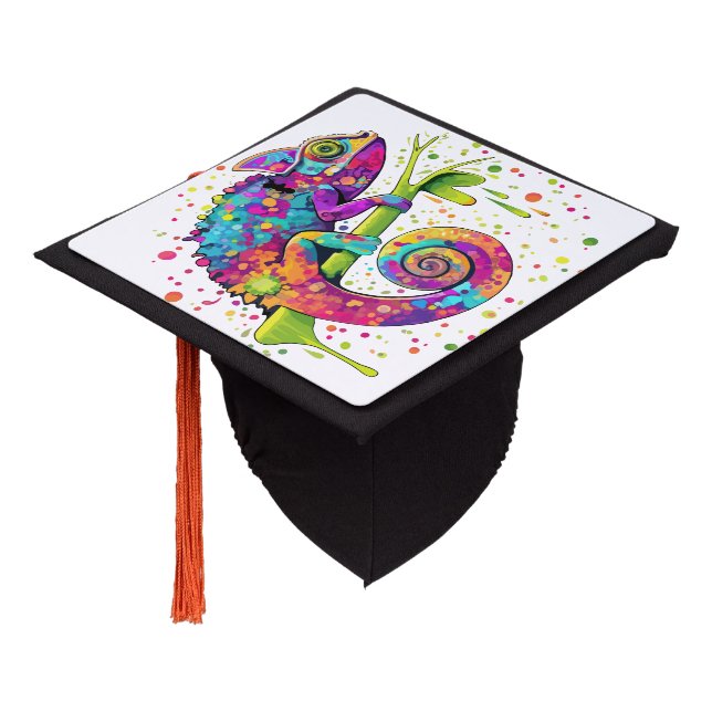 Chameleon Paint Stains Watercolor Style Graduation Cap Topper (Angled)