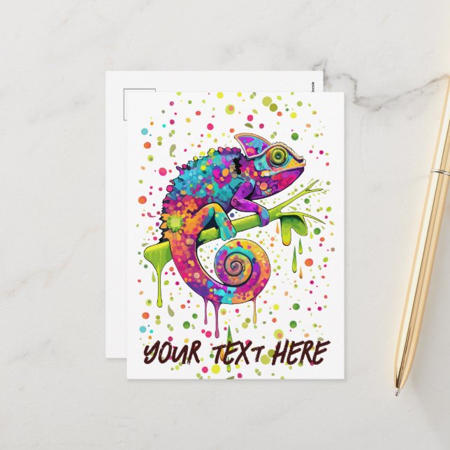 Chameleon Paint Stains Watercolor Style Holiday Postcard (Front/Back In Situ)