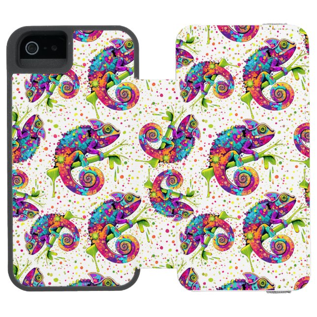 Chameleon Paint Stains Watercolor Style Incipio iPhone Wallet Case (Folio Open)