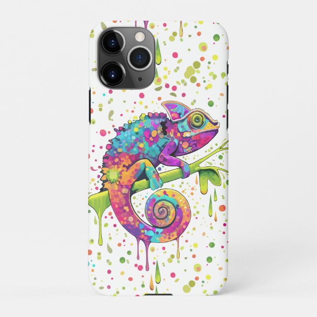 Chameleon Paint Stains Watercolor Style iPhone Case (Back)