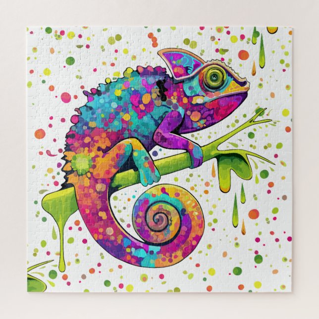 Chameleon Paint Stains Watercolor Style Jigsaw Puzzle (Vertical)