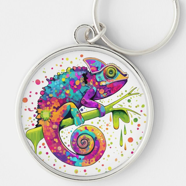 Chameleon Paint Stains Watercolor Style Keychain (Front)
