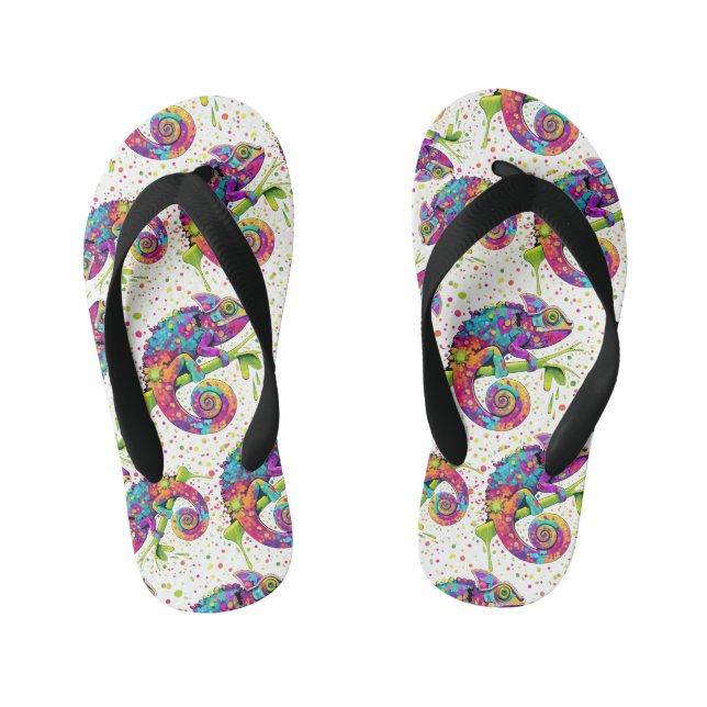 Chameleon Paint Stains Watercolor Style Kid's Flip Flops (Footbed)