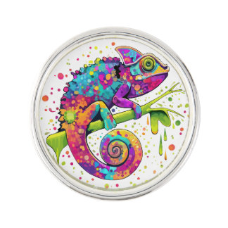Chameleon Paint Stains Watercolor Style Lapel Pin