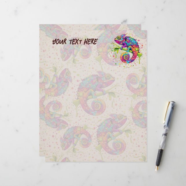 Chameleon Paint Stains Watercolor Style Letterhead (Front/Back In Situ)