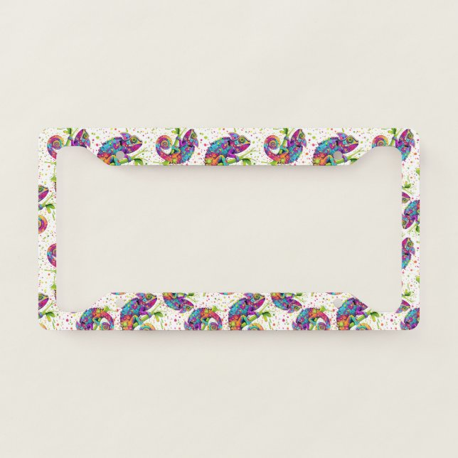 Chameleon Paint Stains Watercolor Style License Plate Frame (Front)