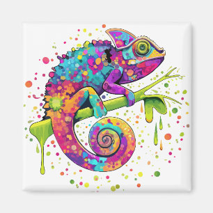 Chameleon Paint Stains Watercolor Style Magnet