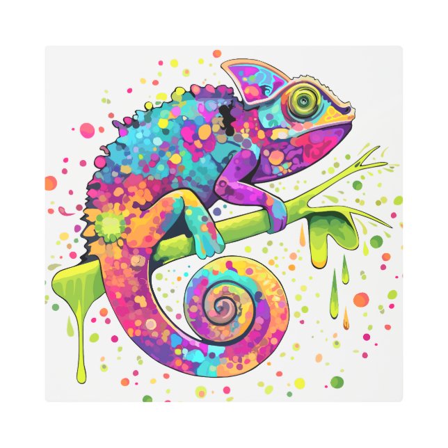 Chameleon Paint Stains Watercolor Style Metal Print (Front)
