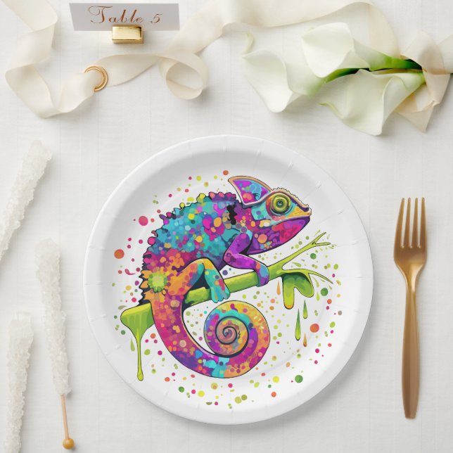 Chameleon Paint Stains Watercolor Style Paper Plates (Wedding)