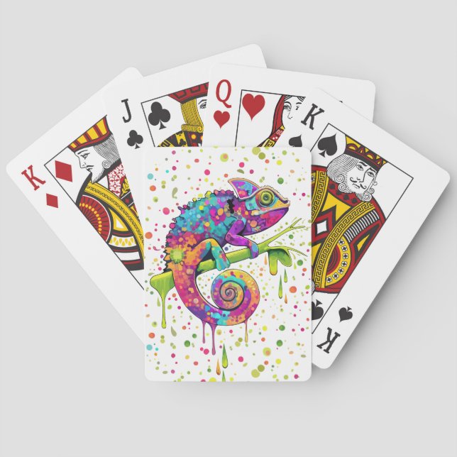 Chameleon Paint Stains Watercolor Style Poker Cards (Back)