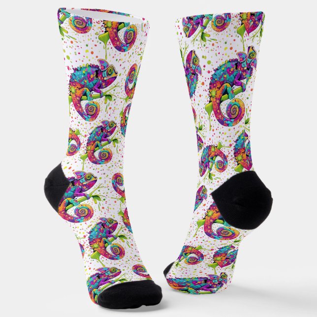 Chameleon Paint Stains Watercolor Style Socks (Angled)