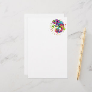 Chameleon Paint Stains Watercolor Style Stationery