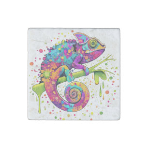 Chameleon Paint Stains Watercolor Style Stone Magnet