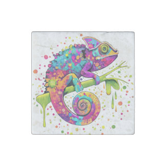 Chameleon Paint Stains Watercolor Style Stone Magnet