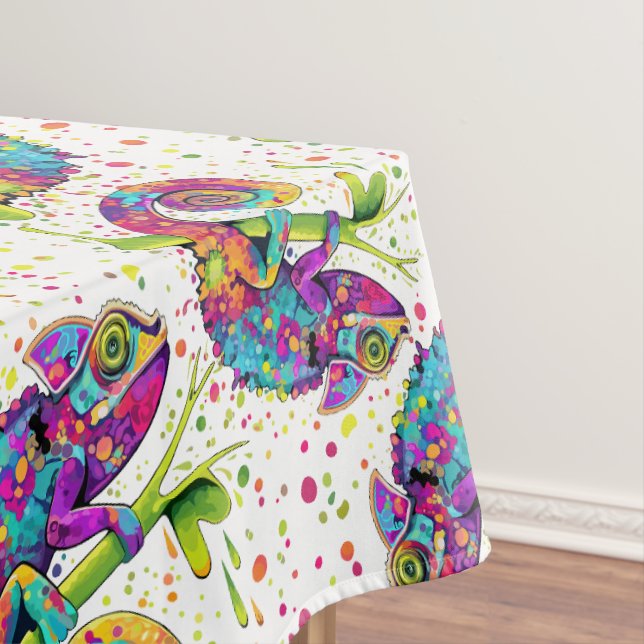 Chameleon Paint Stains Watercolor Style Tablecloth (In Situ)