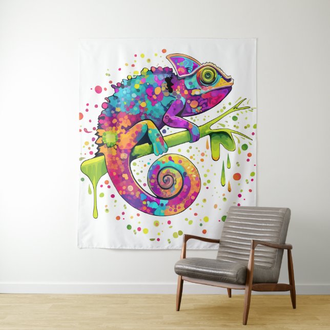 Chameleon Paint Stains Watercolor Style Tapestry (In Situ)