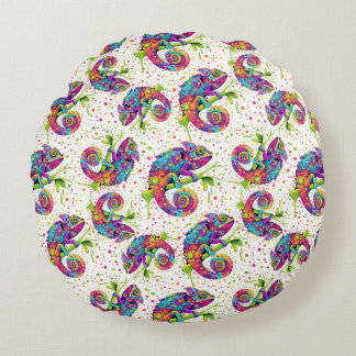 Chameleon Paint Stains Watercolor Style Throw Pill Round Pillow