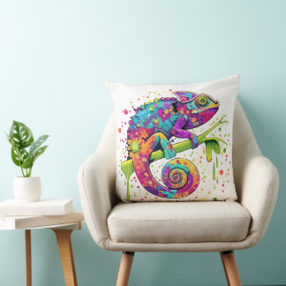 Chameleon Paint Stains Watercolor Style Throw Pill Throw Pillow