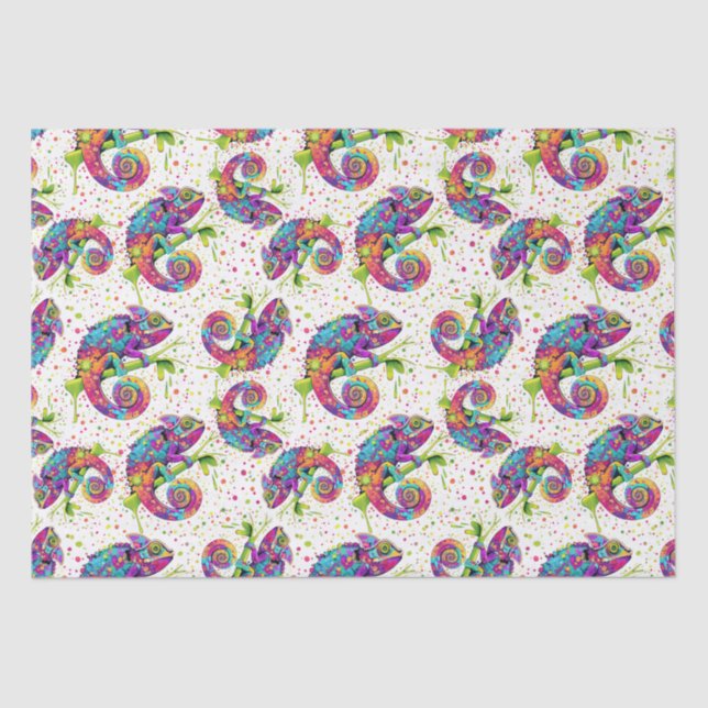 Chameleon Paint Stains Watercolor Style Tissue Paper (Front)