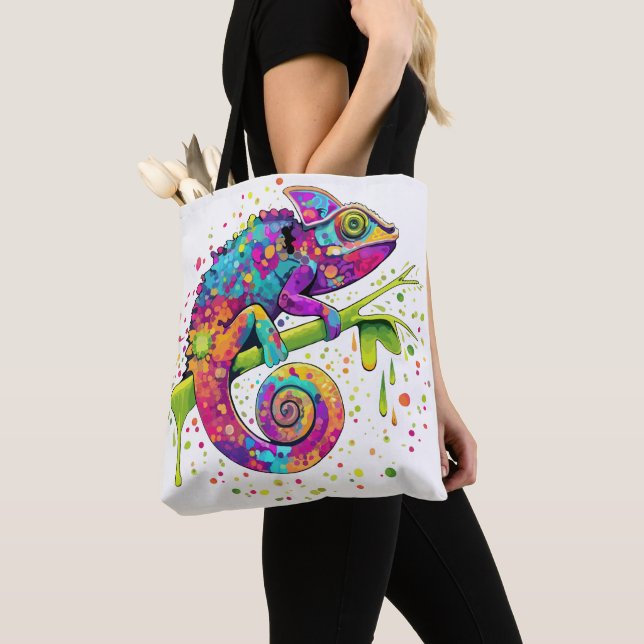 Chameleon Paint Stains Watercolor Style Tote Bag (Close Up)
