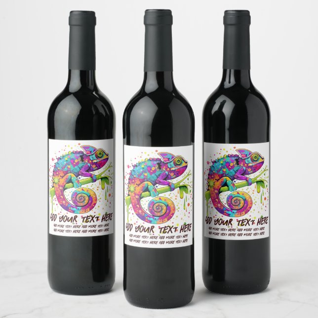 Chameleon Paint Stains Watercolor Style Wine Label (Bottles)