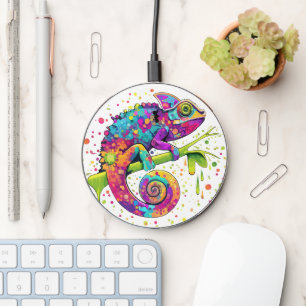 Chameleon Paint Stains Watercolor Style Wireless Charger