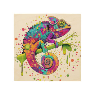 Chameleon Paint Stains Watercolor Style Wood Wall Art