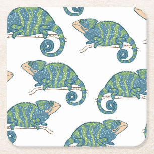Chameleon Pattern Square Paper Coaster