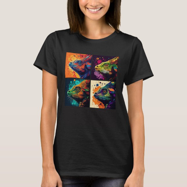 Chameleon Pop Illustration Colorful Animal Women   T-Shirt (Front)