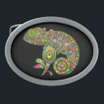 Chameleon Psychedelic Fantasy Belt Buckle<br><div class="desc">Amazing Abstract Chameleon made on Vector Graphic Art,  creating first the colorful and psychedelic drops and circles elements,  and then assembling them to compose the Chameleon's shape. Copyright BluedarkArt.</div>