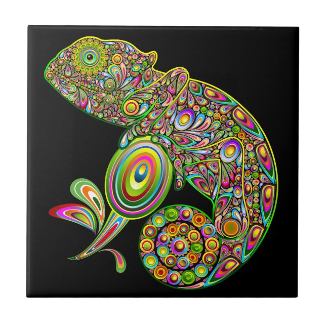 Chameleon Psychedelic Fantasy Ceramic Tile (Front)