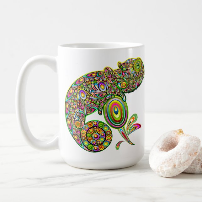 Chameleon Psychedelic Fantasy Coffee Mug (With Donut)