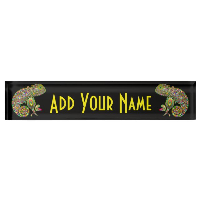 Chameleon Psychedelic Fantasy Desk Name Plate (Front)