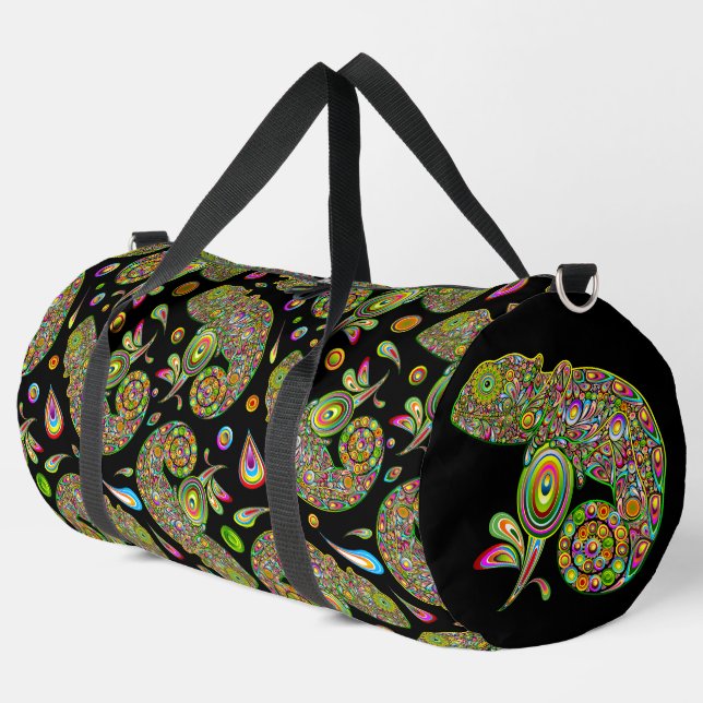Chameleon Psychedelic Fantasy Duffle Bag (Left Corner)