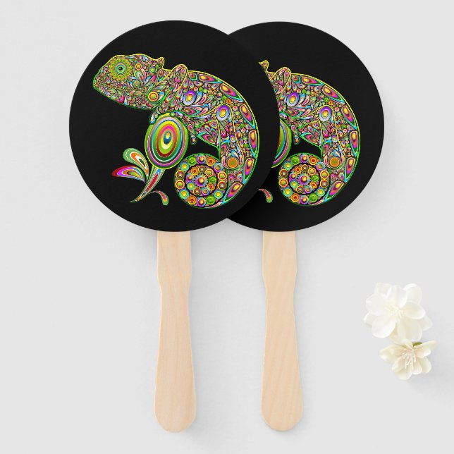 Chameleon Psychedelic Fantasy Hand Fan (Front and Back)