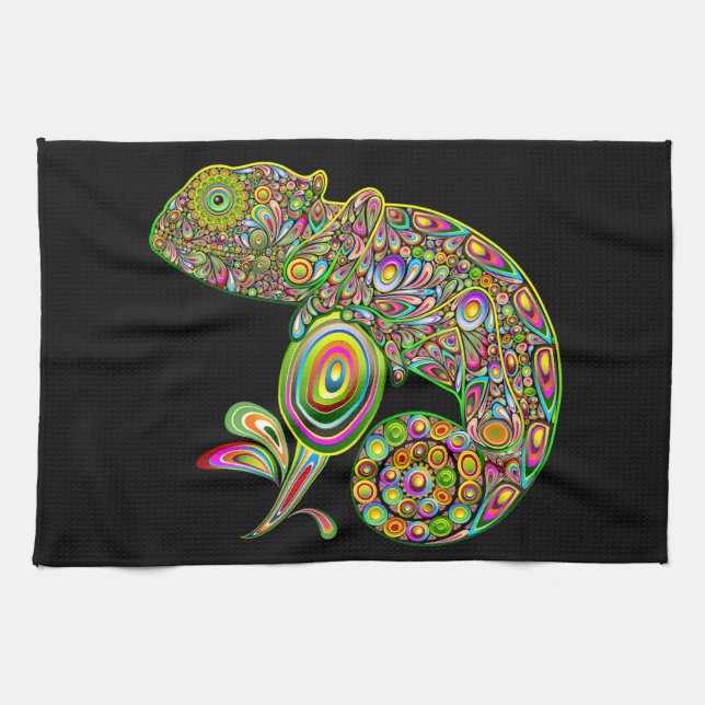 Chameleon Psychedelic Fantasy Kitchen Towel (Horizontal)