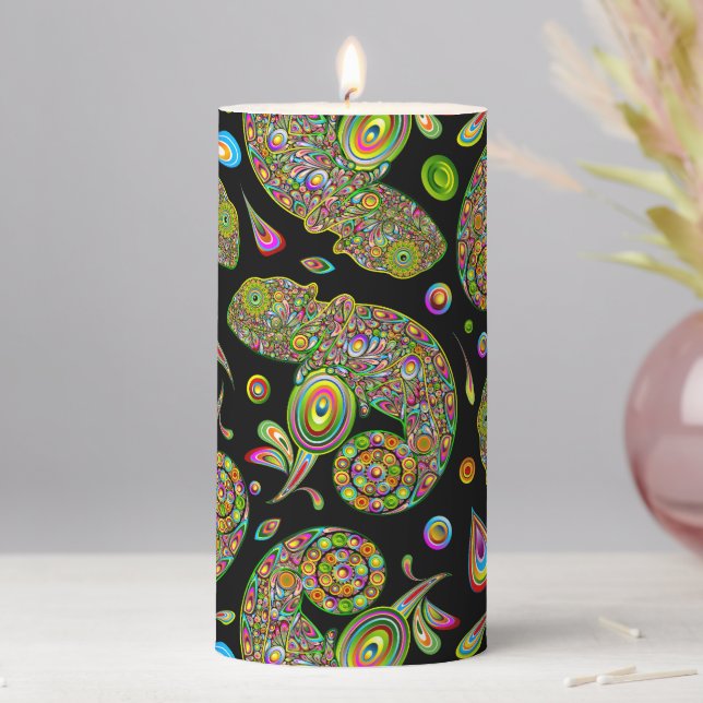 Chameleon Psychedelic Fantasy Pillar Candle (In Situ)