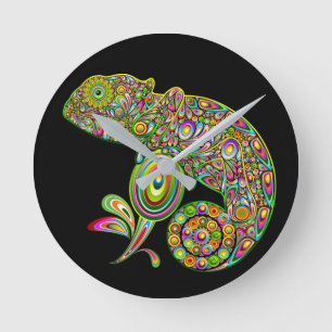 Chameleon Psychedelic Fantasy Round Clock