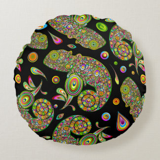Chameleon Psychedelic Fantasy Round Pillow