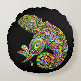 Chameleon Psychedelic Fantasy Round Pillow