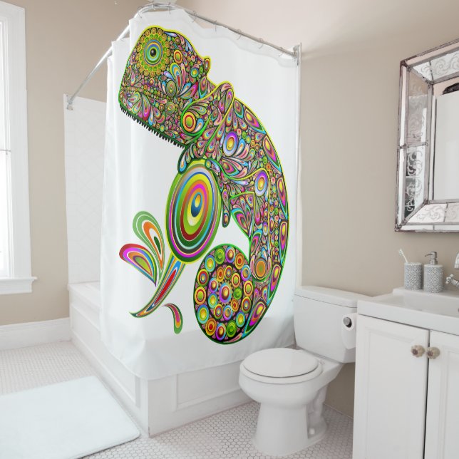 Chameleon Psychedelic Fantasy Shower Curtain (In Situ)