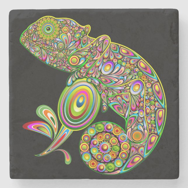 Chameleon Psychedelic Fantasy Stone Coaster (Front)