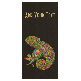 Chameleon Psychedelic Fantasy Wood Flash Drive