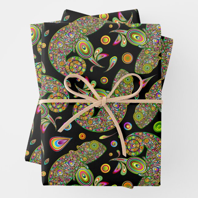 Chameleon Psychedelic Fantasy Wrapping Paper Sheets (In situ)